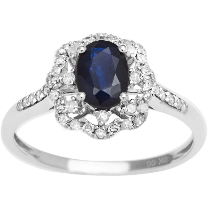 Lapis Lazuli Gemstone Rings in Sterling Silver with a Star - Shaped Setting for a Celestial - Inspired PieceViducci 10k Gold Sapphire, Ruby or Emerald and 2/5ct TDW Diamond Halo Ring (G-H, I1-I2)