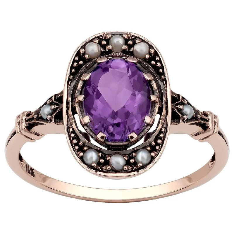 Citrine Gemstone Rings in Stainless Steel with a Stackable Design for a Trendy Everyday WearViducci 10k Rose Gold Vintage Style Genuine Amethyst and Pearl Ring - Purple