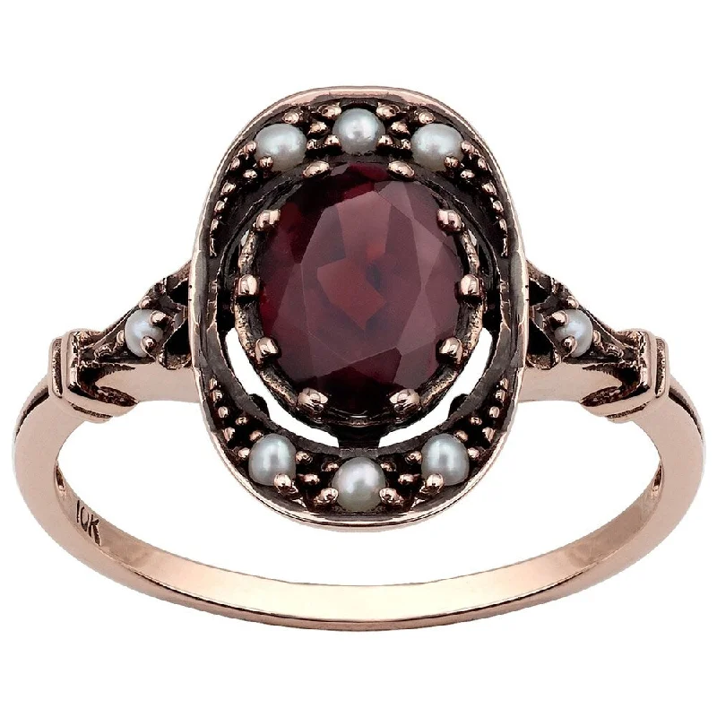 Sapphire Gemstone Rings in 18K White Gold with Diamond Accents for an Elegant EngagementViducci 10k Rose Gold Vintage Style Genuine Garnet and Pearl Ring - Brown