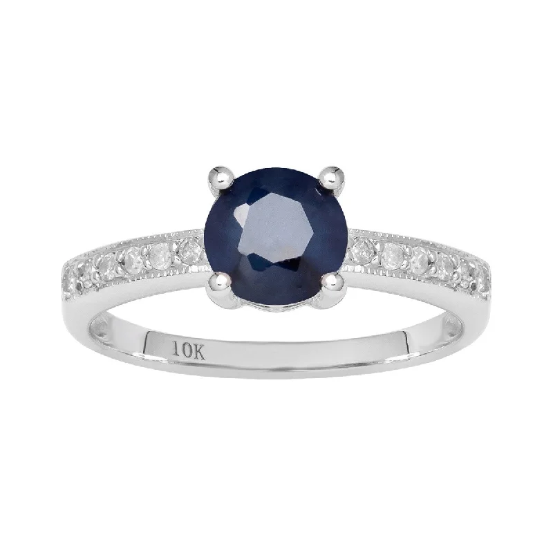 Aquamarine Gemstone Rings in 9K Gold with a Bezel Setting for a Modern and Secure FitViducci 10k White Gold Genuine Round Sapphire and Diamond Ring