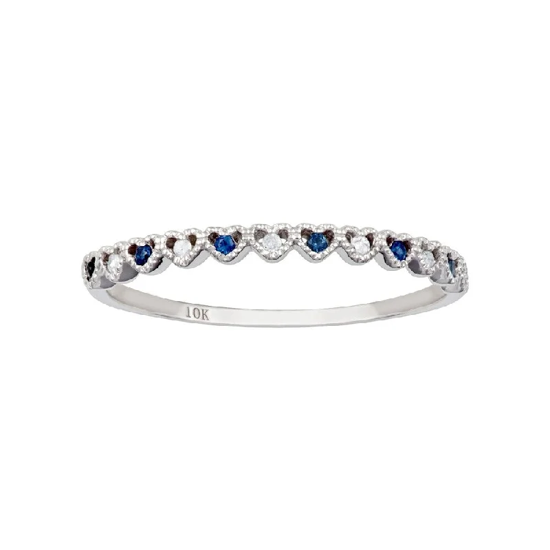 Sapphire Gemstone Rings in 18K White Gold with Diamond Accents for an Elegant EngagementViducci 10k White Gold Genuine Sapphire and Diamond Petite Heart Stackable Band