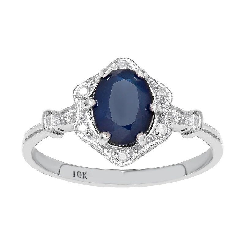 Lapis Lazuli Gemstone Rings in Sterling Silver with a Star - Shaped Setting for a Celestial - Inspired PieceViducci 10k White Gold Vintage Style Genuine Oval Sapphire and Diamond Halo Ring