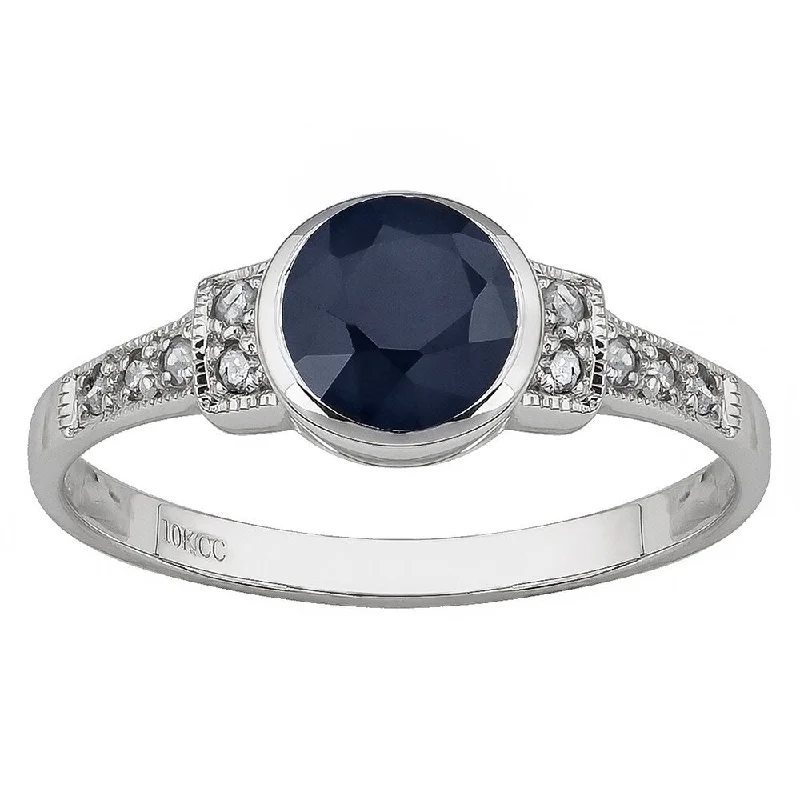 Alexandrite Gemstone Rings in Platinum with a Hidden Halo for a Rare and Luxurious PieceViducci 10k White Gold Vintage Style Genuine Sapphire and Diamond Ring - Blue