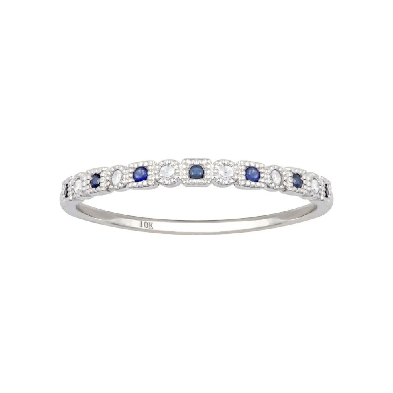 Aquamarine Gemstone Rings in 9K Gold with a Bezel Setting for a Modern and Secure FitViducci 10k White Gold Vintage Style Sapphire and Diamond Petite Stackable Band