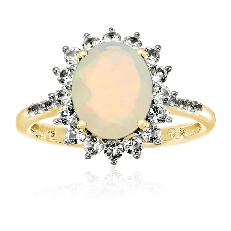 Peridot Gemstone Rings in 14K Gold - Filled Metal with a Pave - Set Band for a Sparkling LookYellow Gold Plated Over Sterling Silver Ethiopian Opal and Created White Sapphire Ring