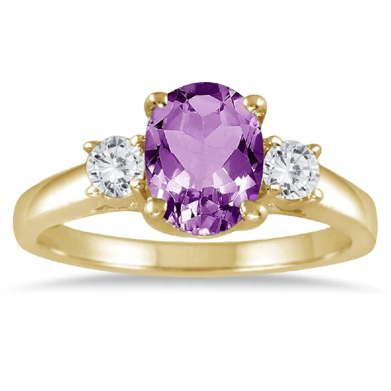 Peridot Gemstone Rings in 14K Gold - Filled Metal with a Pave - Set Band for a Sparkling Look1 3/4 Carat Amethyst and Diamond Three Stone Ring 14K Yellow Gold