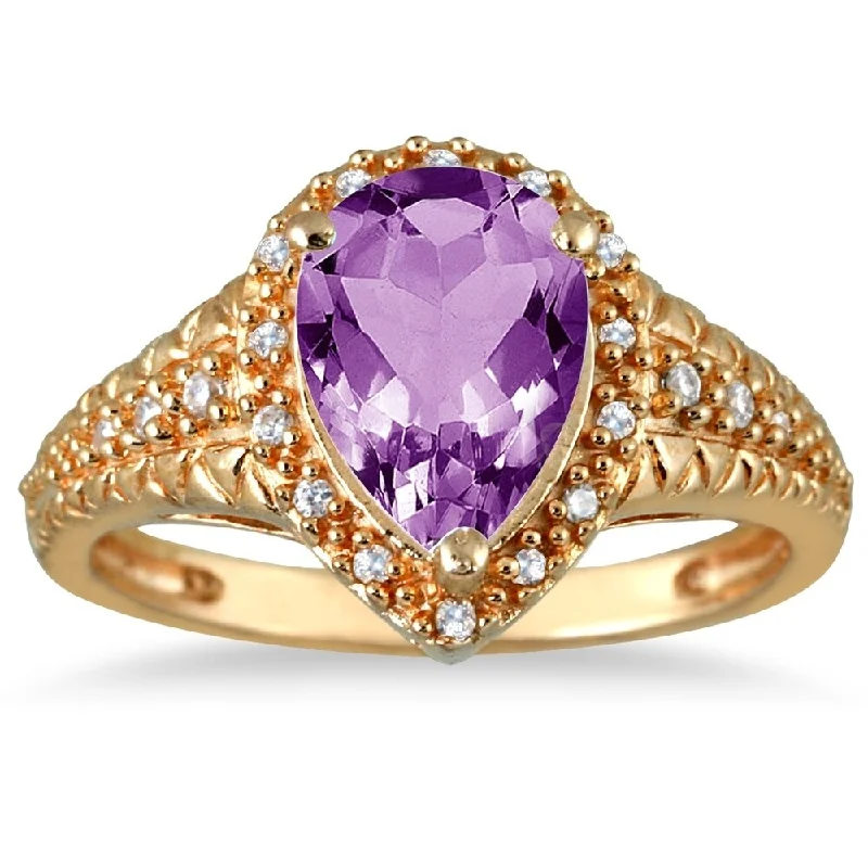 Ruby Gemstone Rings in 14K Yellow Gold with a Solitaire Setting for a Classic and Bold Statement2 Carat Pear Shaped Amethyst and Diamond Ring in 10K Yellow Gold