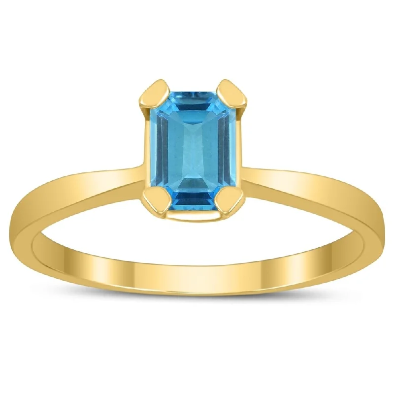 Sapphire Gemstone Rings in 18K White Gold with Diamond Accents for an Elegant EngagementEmerald Shaped 6X4MM Blue Topaz Solitaire Ring in 10K Yellow Gold