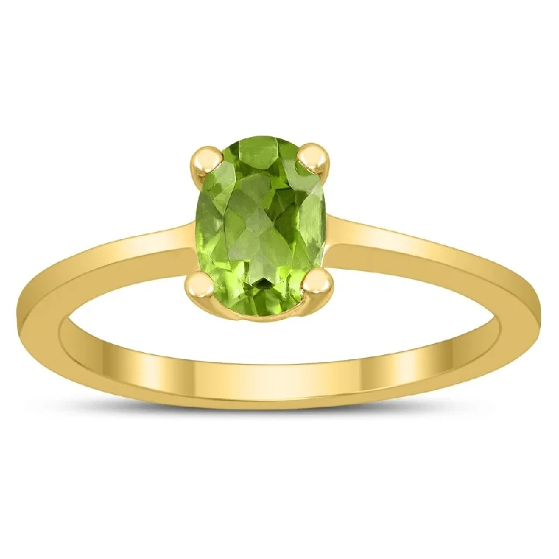 Aquamarine Gemstone Rings in 9K Gold with a Bezel Setting for a Modern and Secure FitOval Solitaire 7X5MM Peridot Ring in 10K Yellow Gold