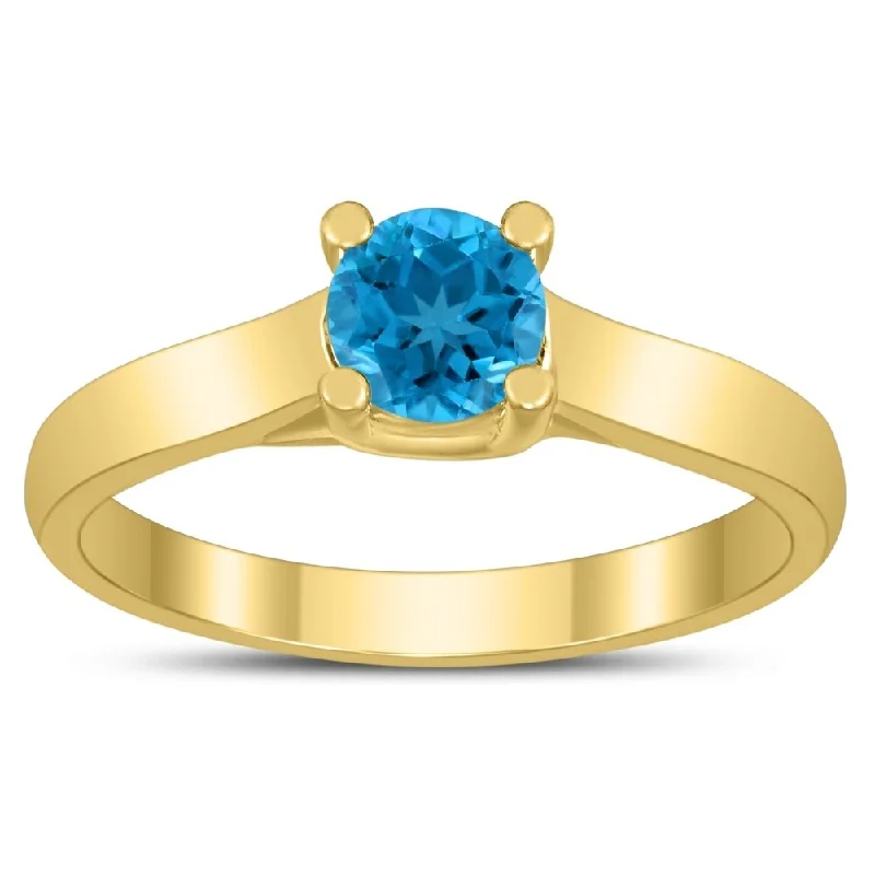 Agate Gemstone Rings in Sterling Silver with a Mosaic - Inspired Inlay for a Bohemian StyleRound 5MM Blue Topaz Cathedral Solitaire Ring in 10K Yellow Gold