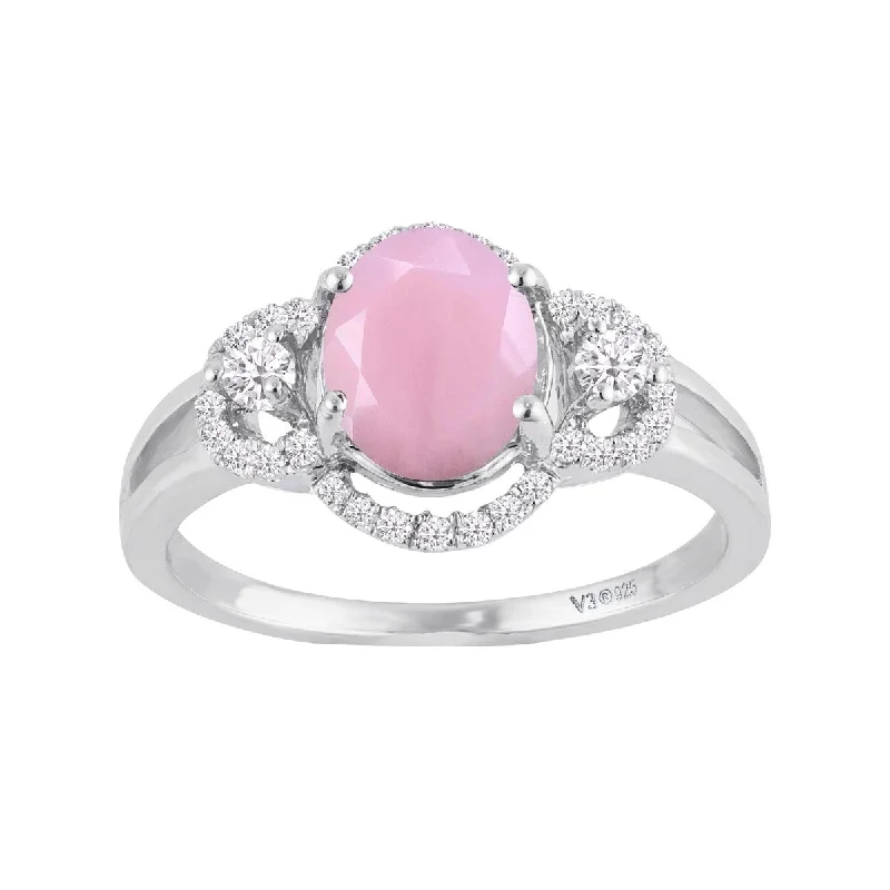 Tourmaline Gemstone Rings in 18K Two - Tone Gold with a Floral - Shaped Setting for a Feminine TouchSterling Silver with Natural Pink Opal & White Zircon Engagement Ring