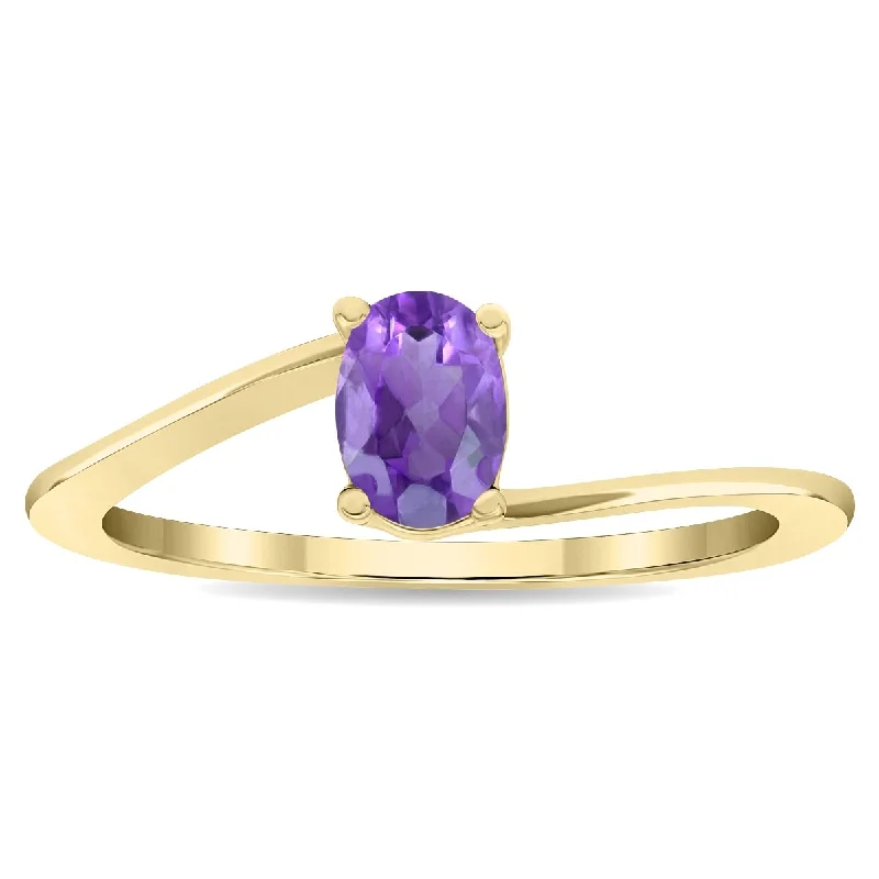 Jasper Gemstone Rings in 18K Gold Vermeil with a Matte Finish for a Subtle and Elegant LookWomen's Solitaire Oval Shaped Amethyst Wave Ring in 10K Yellow Gold