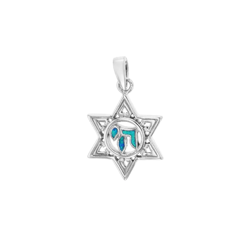 Cross - Stitch - Embroidered Floral Pendant Necklace for Handicraft AficionadosBlue Opal Chai Star of David Pendant (SIlver)