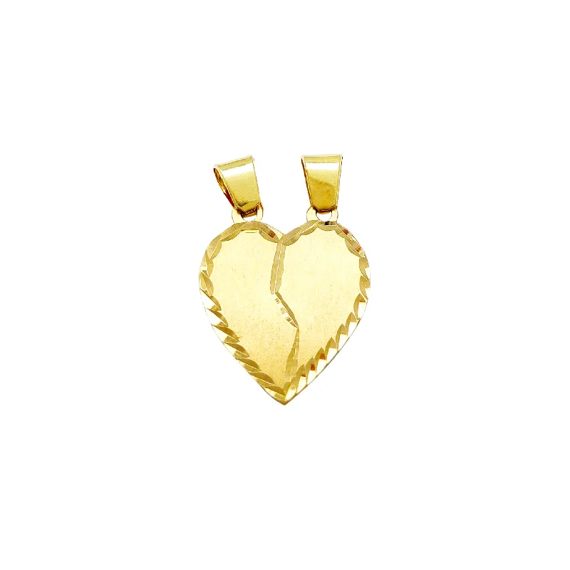 Diamond-Cut Border Parted Heart Pendant (14K)