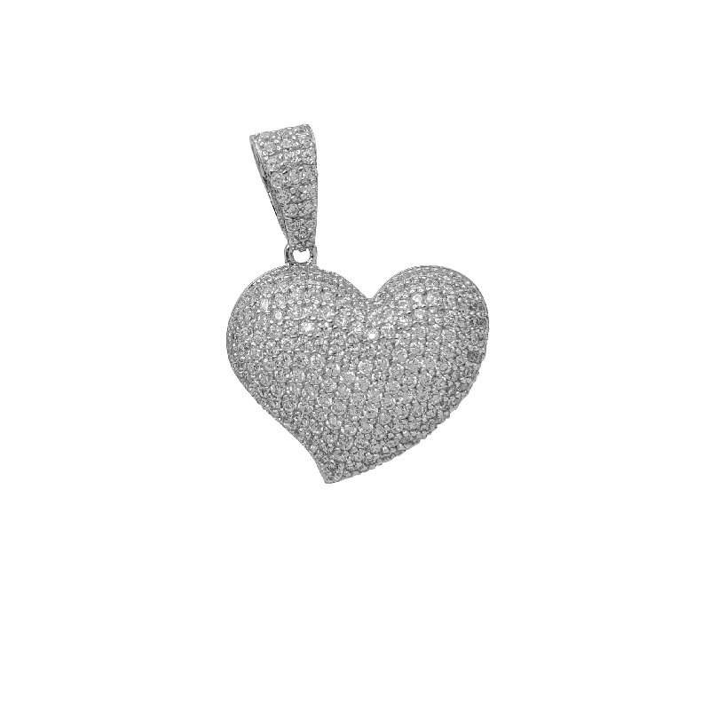 Double - Sided Pendant Necklace with a Photo Insert for Memory - KeepersIced-Out Heart Pendant (Silver)