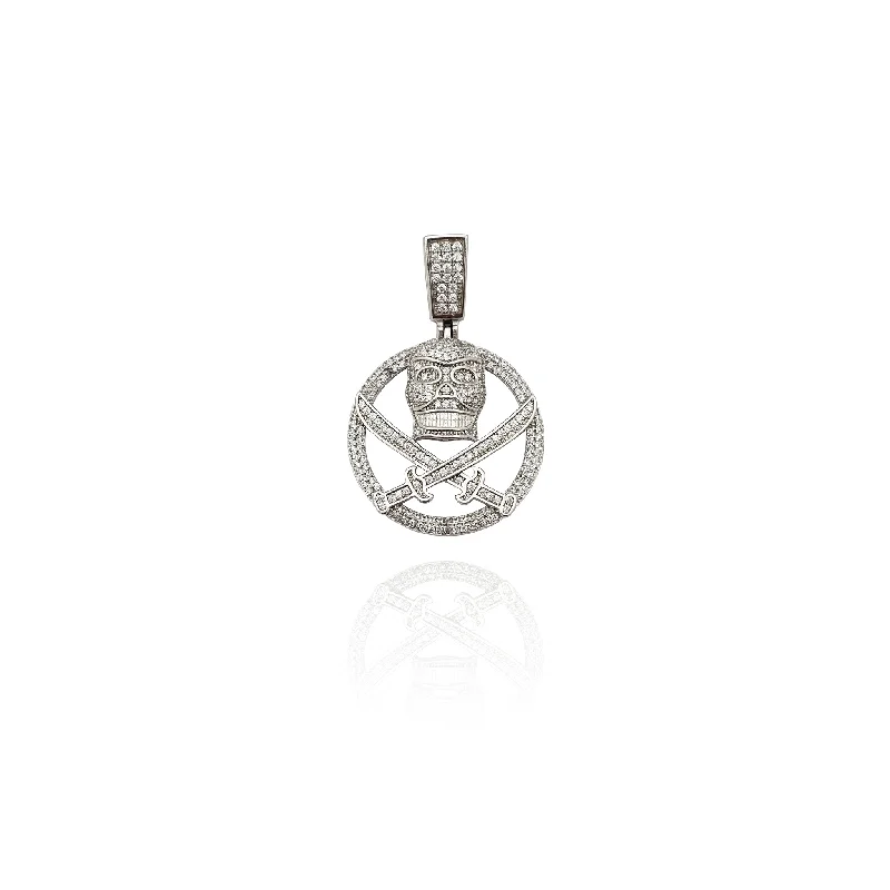 Magnetic - Closure Pendant Necklace with a Hidden Compartment for Secret KeepersIced-Out Skull Cross Sword Pendant (Silver)