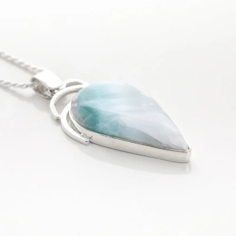 Adjustable - Length Turquoise - Inlaid Teardrop Pendant Necklace for TravelersLarimar Pendant CLOUD XLVI