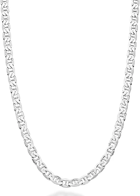 Pave - Set Cubic Zirconia Crown Pendant Necklace for Little Princess - Themed Birthday PartiesSolid Flat Mariner Chain (SILVER)